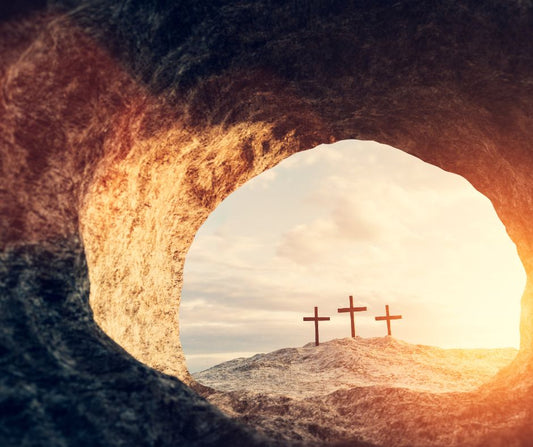 3 crosses as seen from a cave