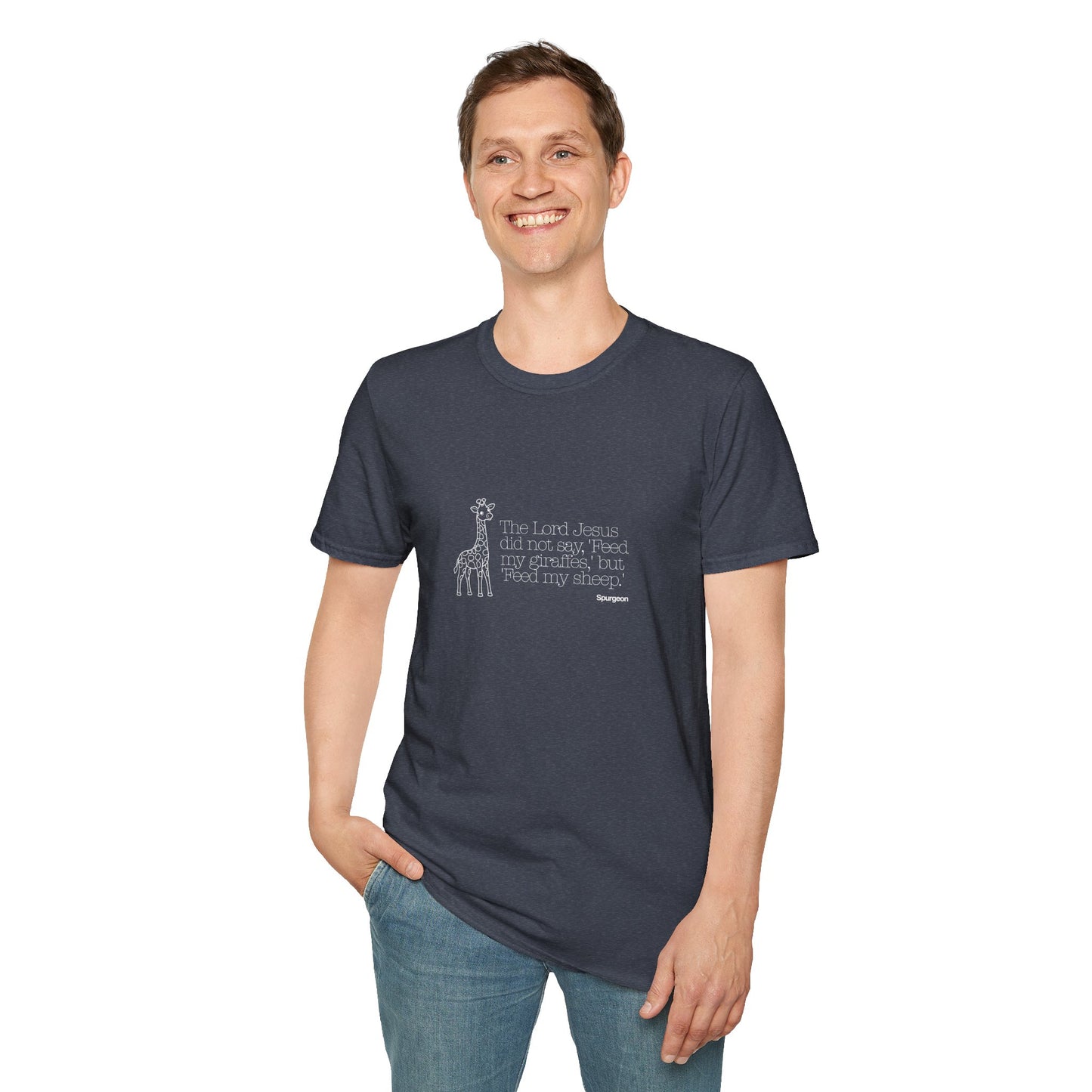 “Feed My Sheep” Spurgeon Giraffe Tee – KidMin Theology Shirt - Unisex Softstyle T-Shirt - Sunday School - Children's Ministry
