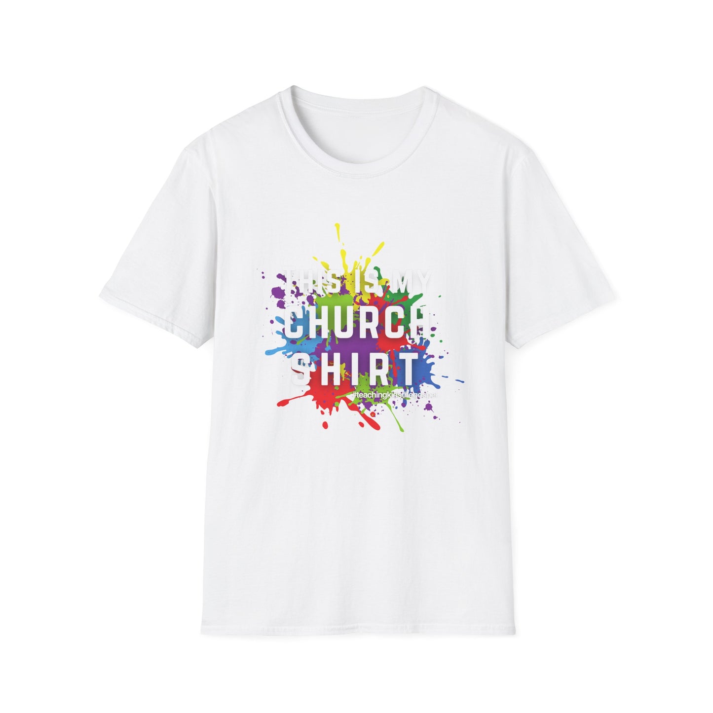 “This Is My Church Shirt” – Color Splash KidMin Tee, Unisex Softstyle Tee, Vibrant Faith Shirt, Christian Casual Wear, Sunday School, Children's Ministry