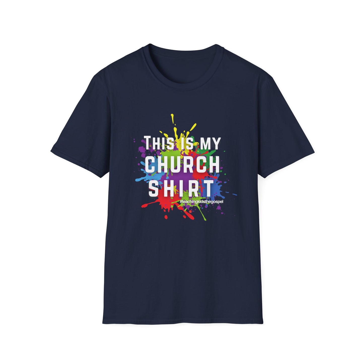“This Is My Church Shirt” – Color Splash KidMin Tee, Unisex Softstyle Tee, Vibrant Faith Shirt, Christian Casual Wear, Sunday School, Children's Ministry
