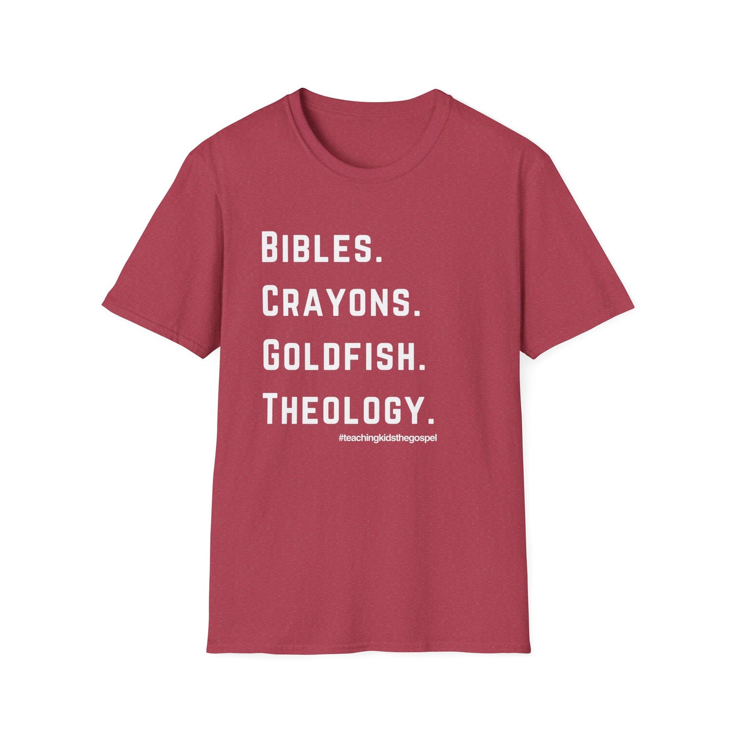Bibles. Crayons. Goldfish. Theology. – KidMin Four Things Tee - Sunday School - Children's Ministry - Unisex design