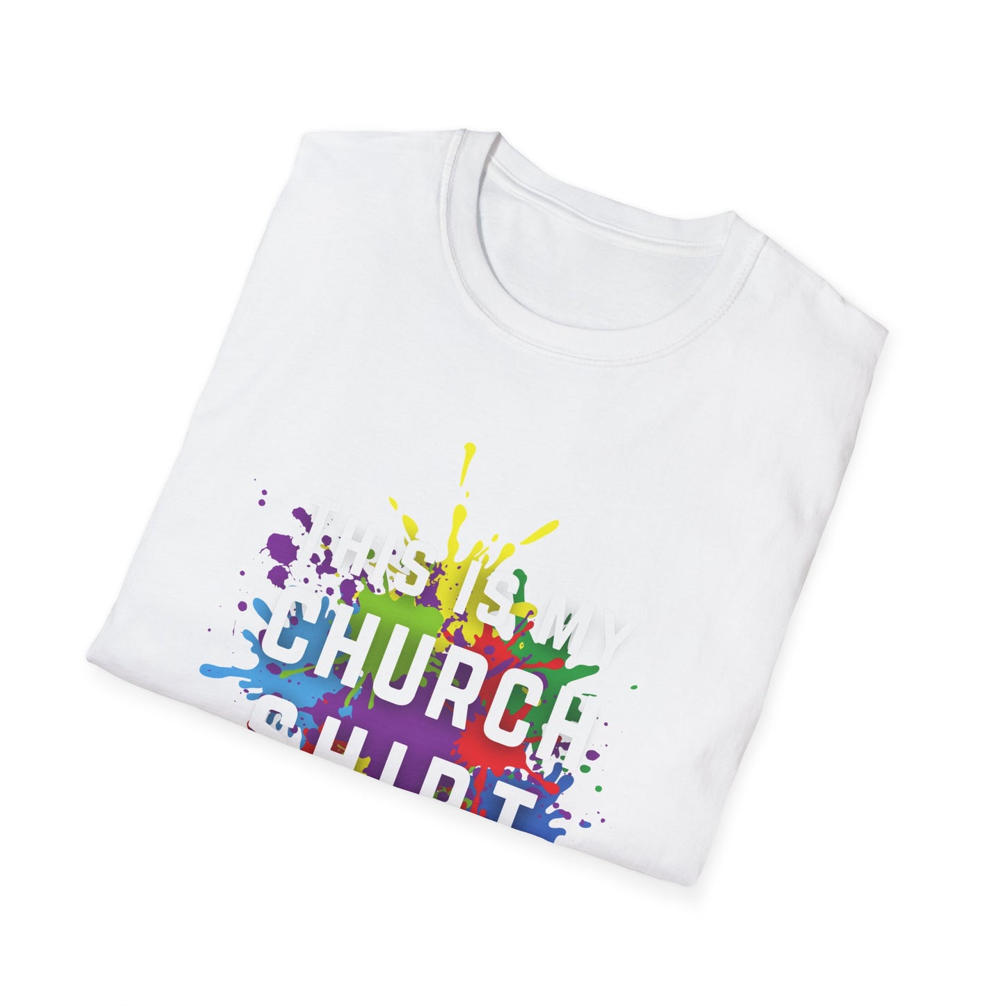 “This Is My Church Shirt” – Color Splash KidMin Tee, Unisex Softstyle Tee, Vibrant Faith Shirt, Christian Casual Wear, Sunday School, Children's Ministry