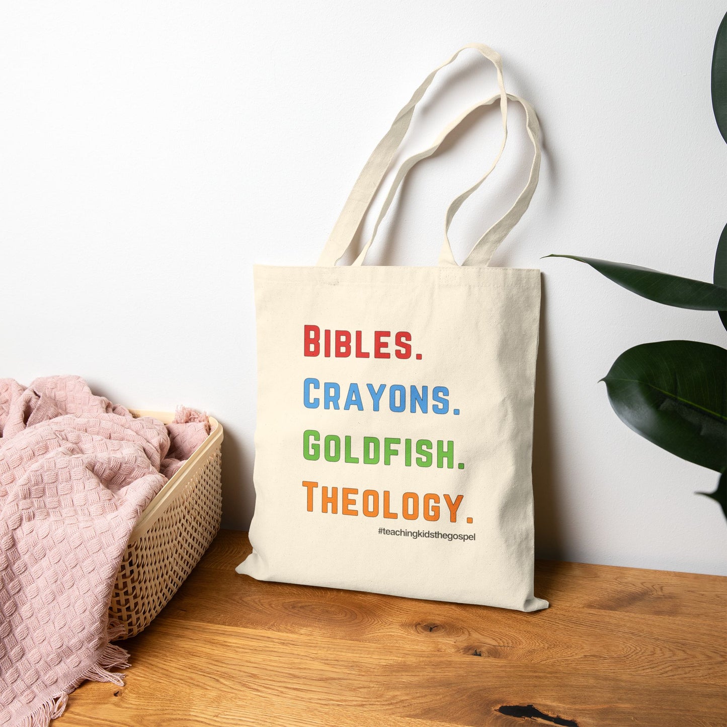 Bibles. Crayons. Goldfish. Theology. – Canvas Ministry Tote - Tote for Kids' Activities, Church, Everyday Use