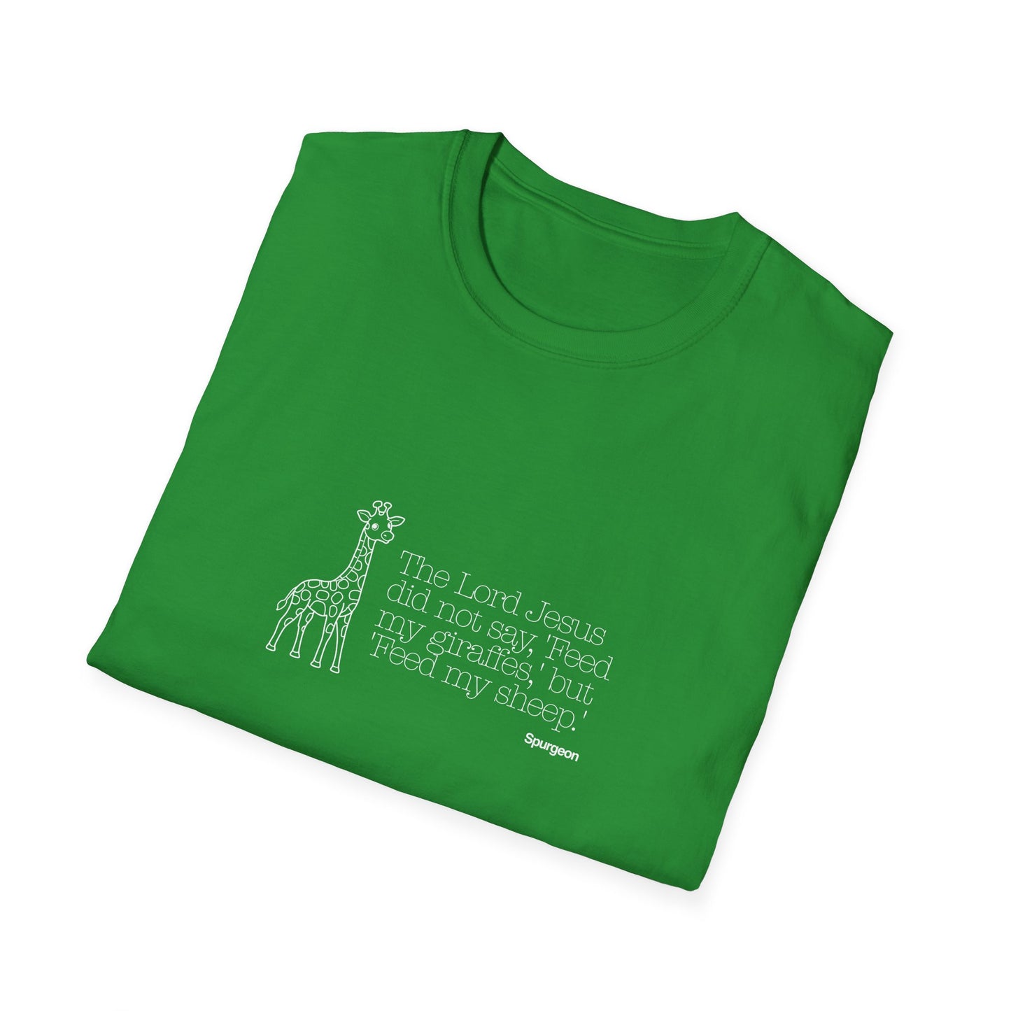 “Feed My Sheep” Spurgeon Giraffe Tee – KidMin Theology Shirt - Unisex Softstyle T-Shirt - Sunday School - Children's Ministry