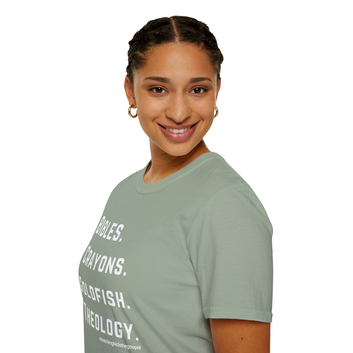 Bibles. Crayons. Goldfish. Theology. – KidMin Four Things Tee - Sunday School - Children's Ministry - Unisex design