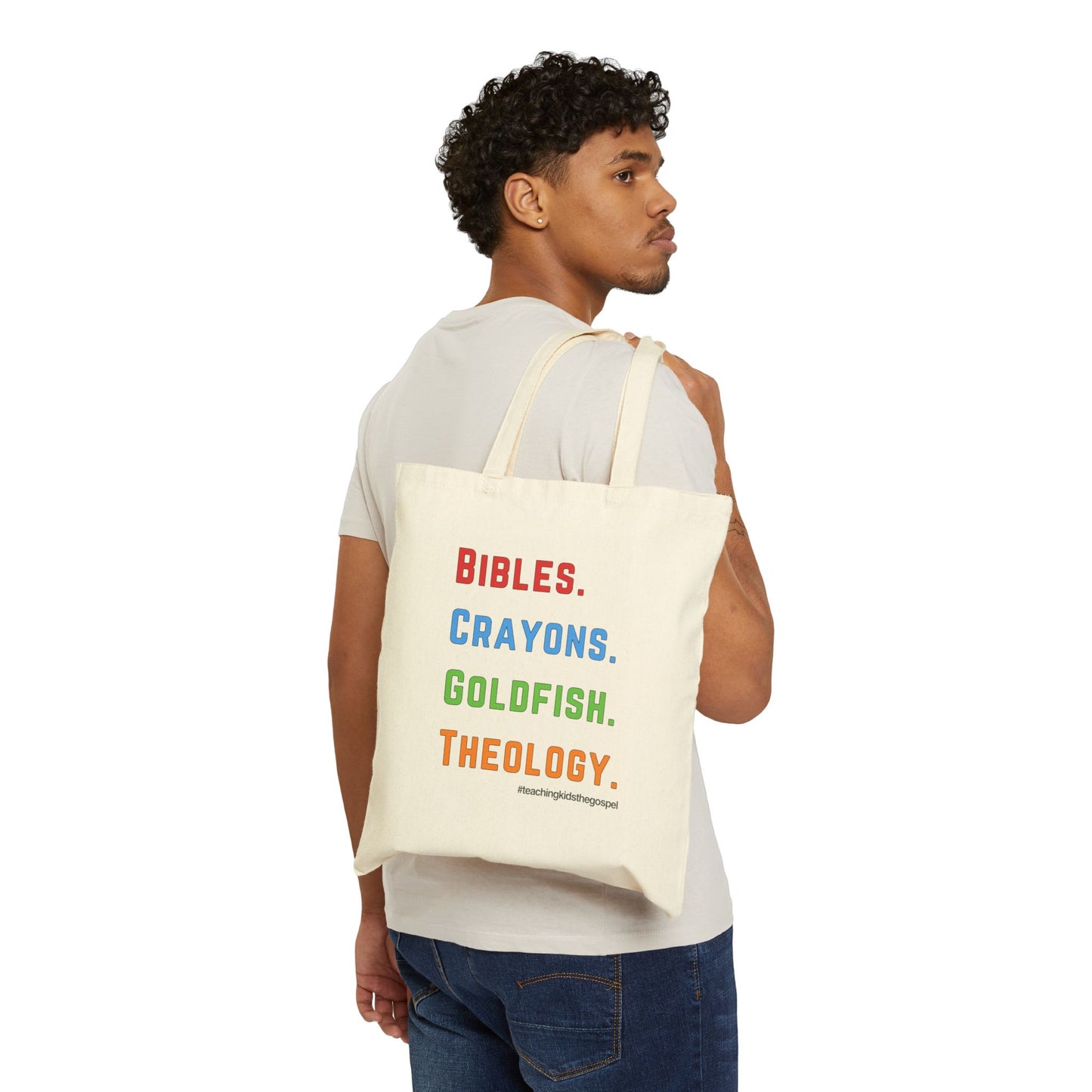Bibles. Crayons. Goldfish. Theology. – Canvas Ministry Tote - Tote for Kids' Activities, Church, Everyday Use