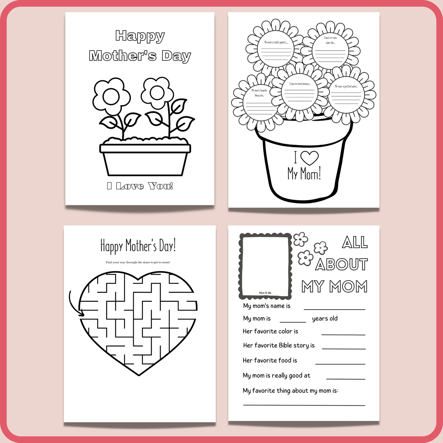Mother's Day Freebie - Printable Activity Sheets for Church or Home