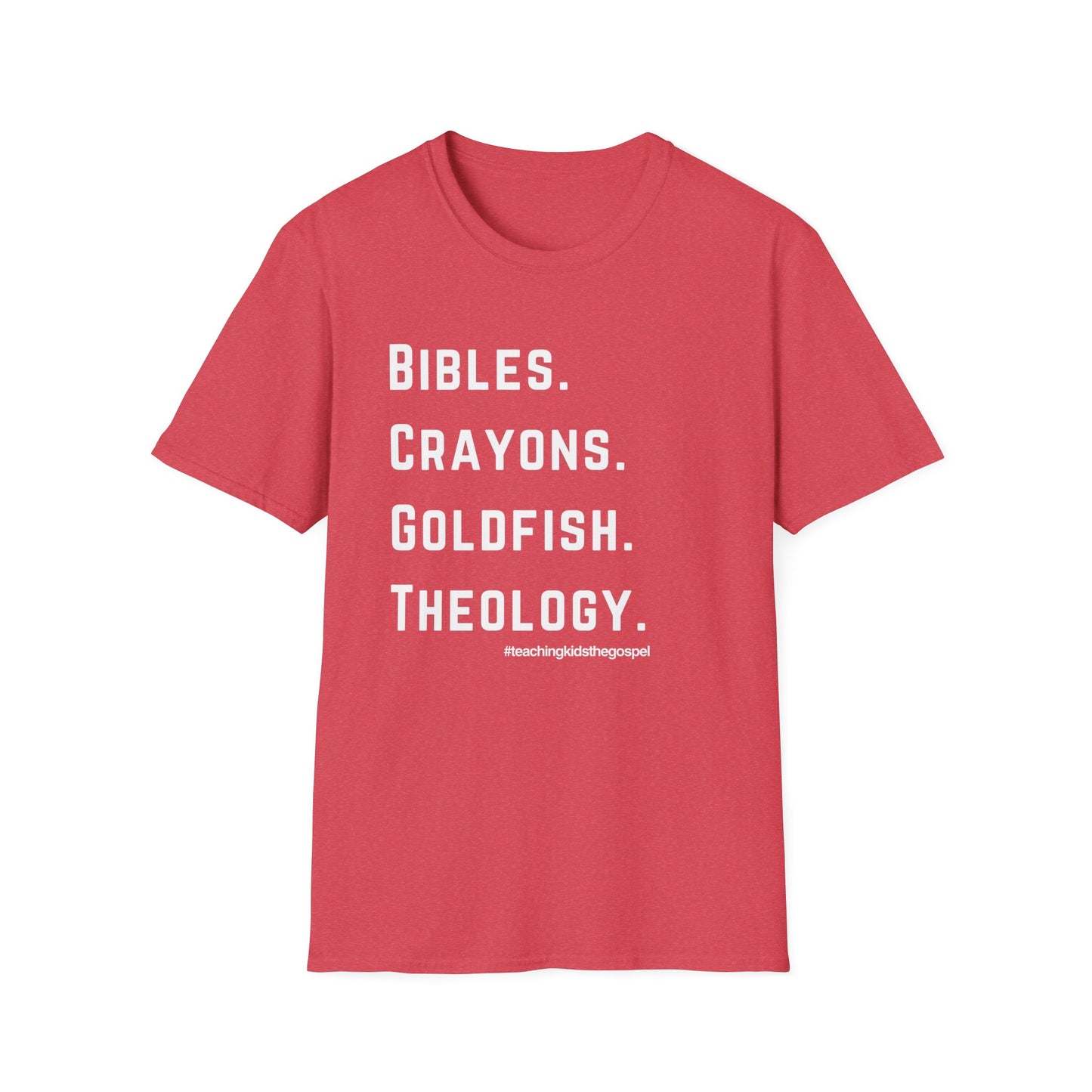 Bibles. Crayons. Goldfish. Theology. – KidMin Four Things Tee - Sunday School - Children's Ministry - Unisex design