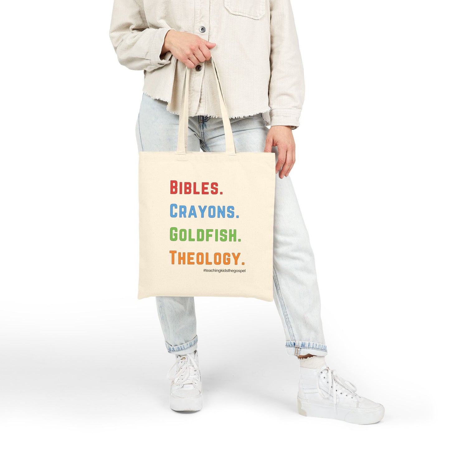 Bibles. Crayons. Goldfish. Theology. – Canvas Ministry Tote - Tote for Kids' Activities, Church, Everyday Use