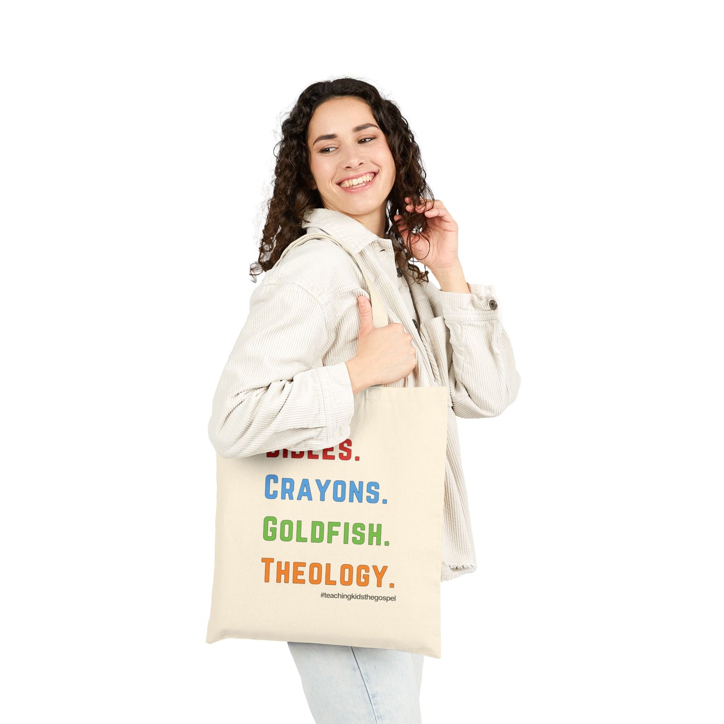 Bibles. Crayons. Goldfish. Theology. – Canvas Ministry Tote - Tote for Kids' Activities, Church, Everyday Use