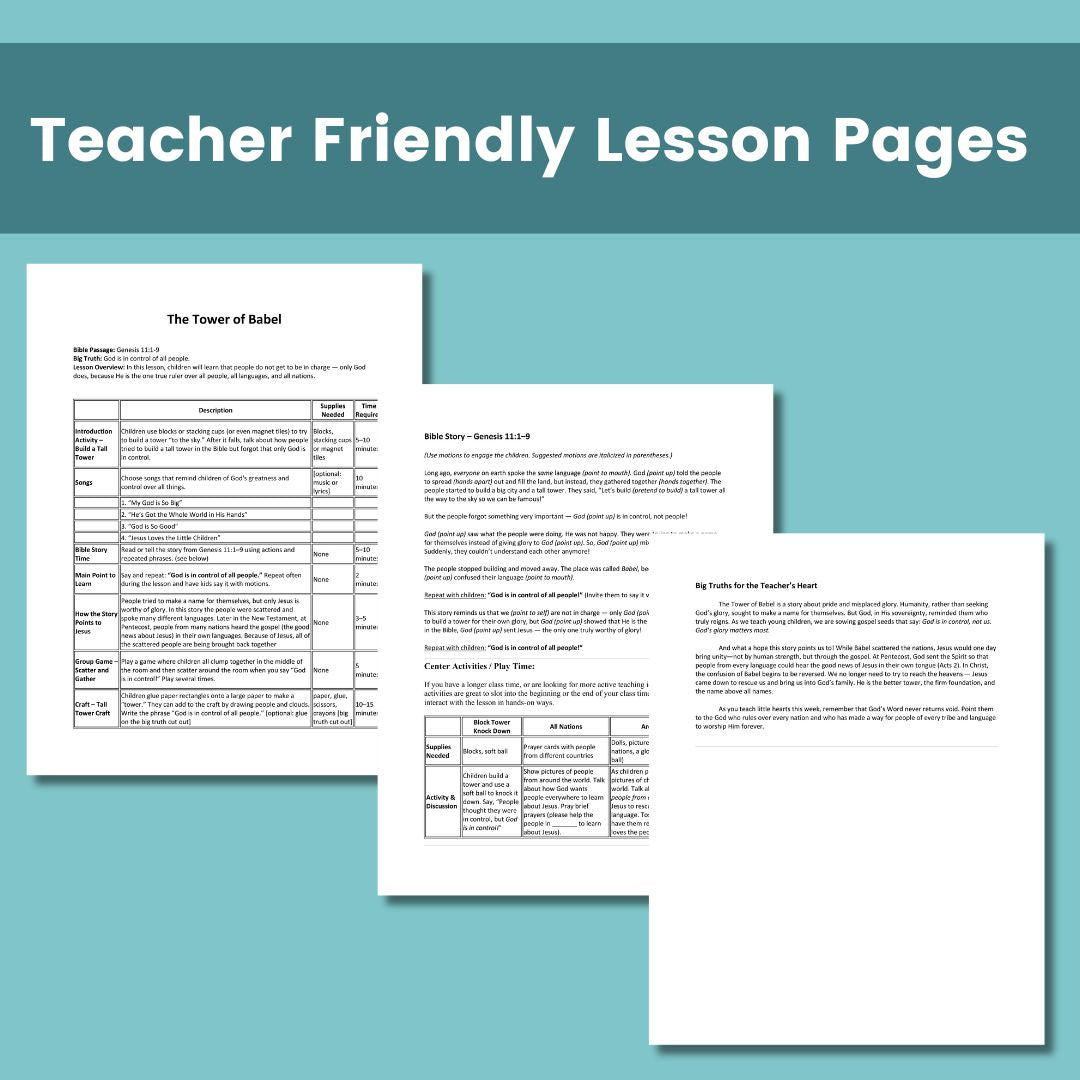 Preschool Bible in a Year - 52 Sunday School Bible Lessons for Ages 2-4 - Chronological Bible Lessons for Preschoolers (download and print)