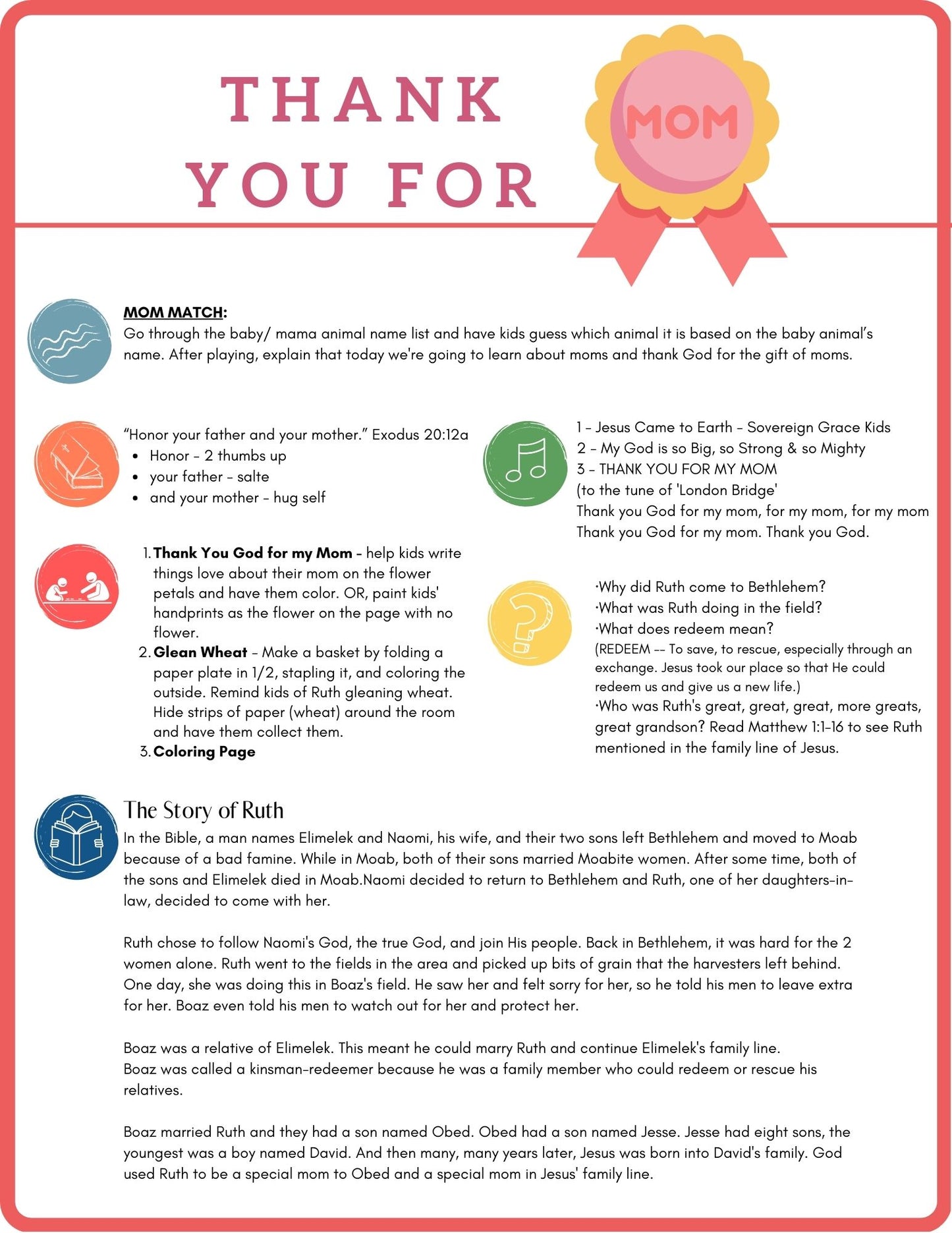 Thank You for Moms - Mother's Day Bible Lesson for ages 2-5 (download only)