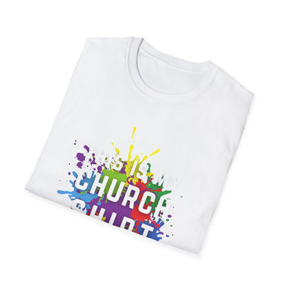 “This Is My Church Shirt” – Color Splash KidMin Tee, Unisex Softstyle Tee, Vibrant Faith Shirt, Christian Casual Wear, Sunday School, Children's Ministry