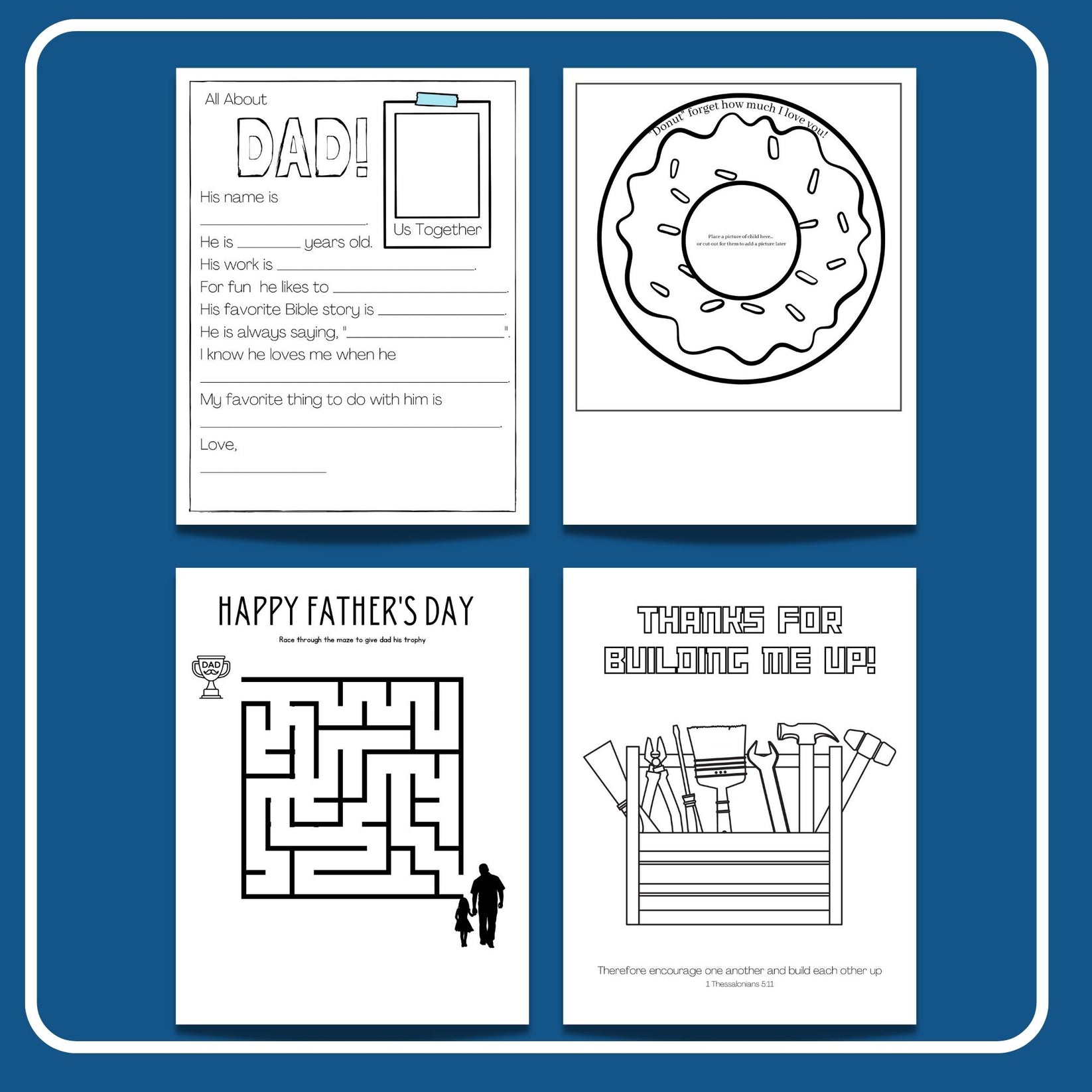 Father's Day Freebie 10 Printable Activity Sheets (download only