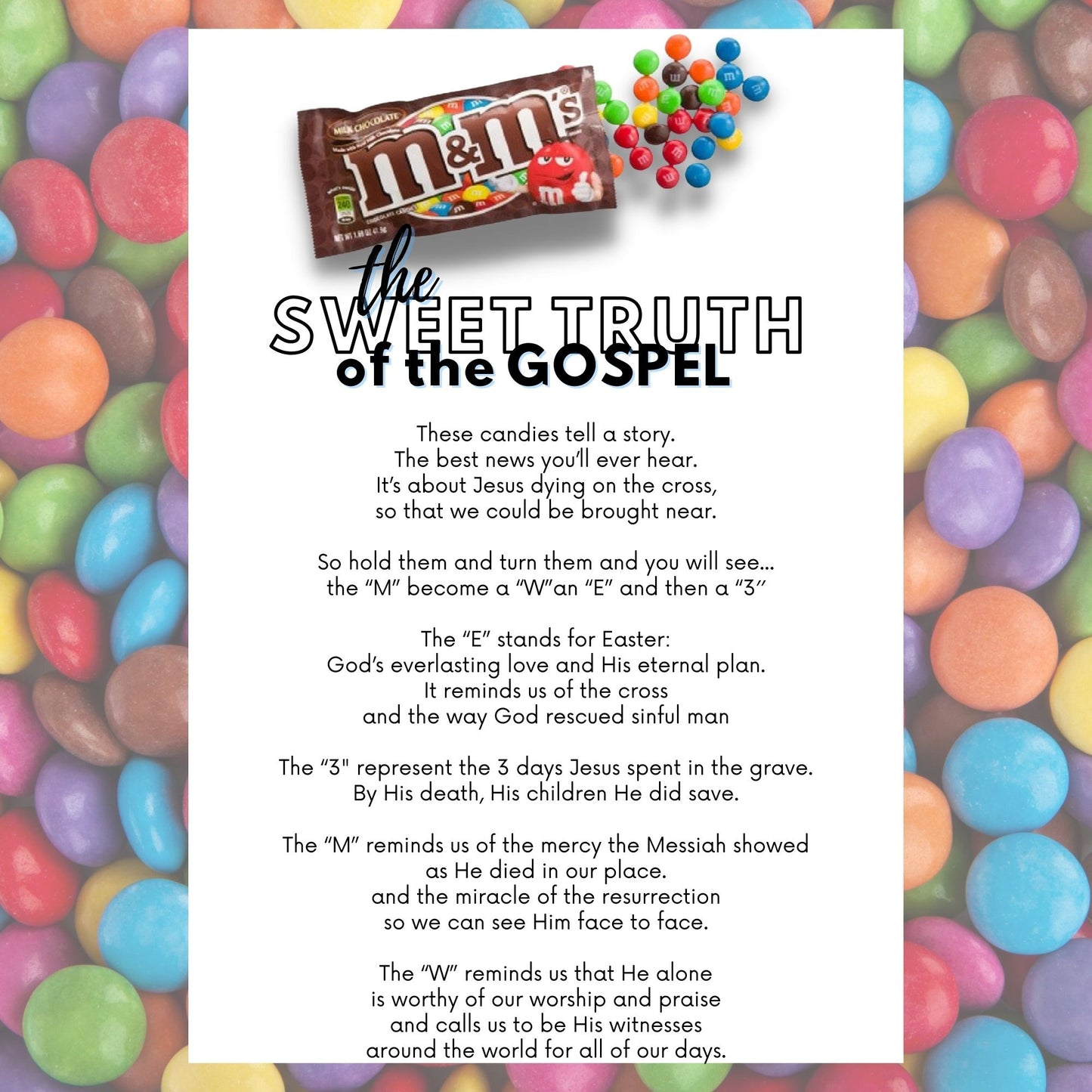 The Sweet Truth of the Gospel - Easter - Gospel Poem Using M&M Candies (download only)