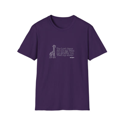 “Feed My Sheep” Spurgeon Giraffe Tee – KidMin Theology Shirt - Unisex Softstyle T-Shirt - Sunday School - Children's Ministry