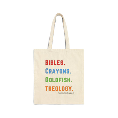 Bibles. Crayons. Goldfish. Theology. – Canvas Ministry Tote - Tote for Kids' Activities, Church, Everyday Use