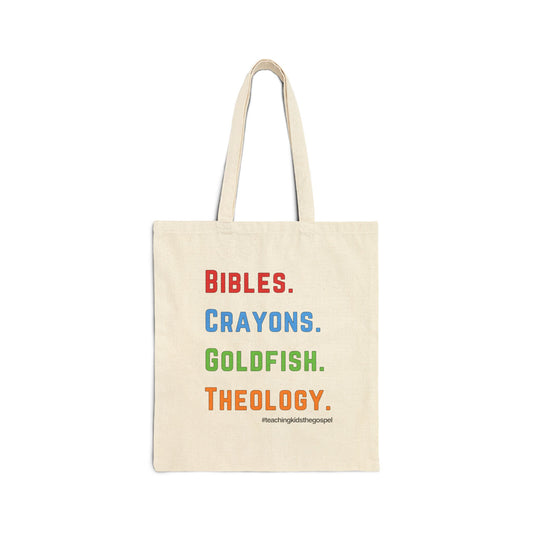 Bibles. Crayons. Goldfish. Theology. – Canvas Ministry Tote - Tote for Kids' Activities, Church, Everyday Use
