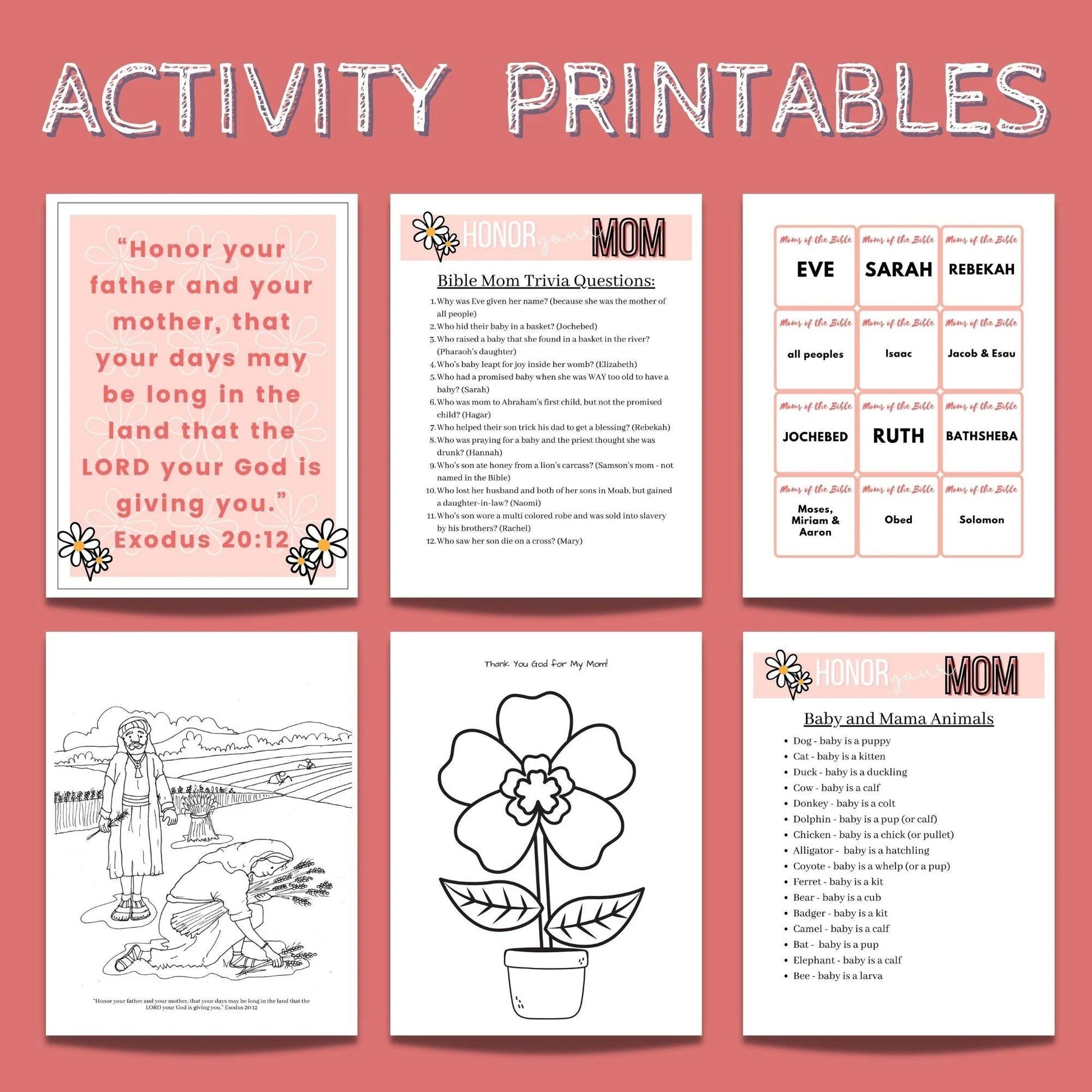 Honor Your Mom Mother's Day Bible Lesson for ages 5-11 (download only)